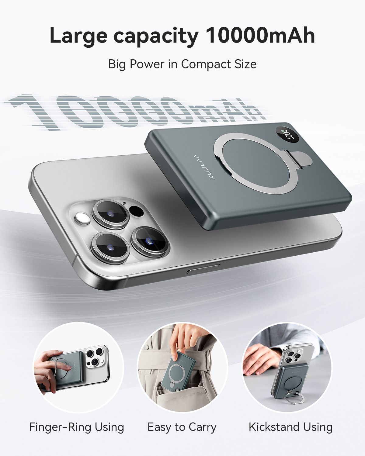 KUULAA Magsafe Power Bank Magnetic Battery with Stand External Battery Wireless Charging For iPhone 16 15 14 Powerbank 10000mAh
