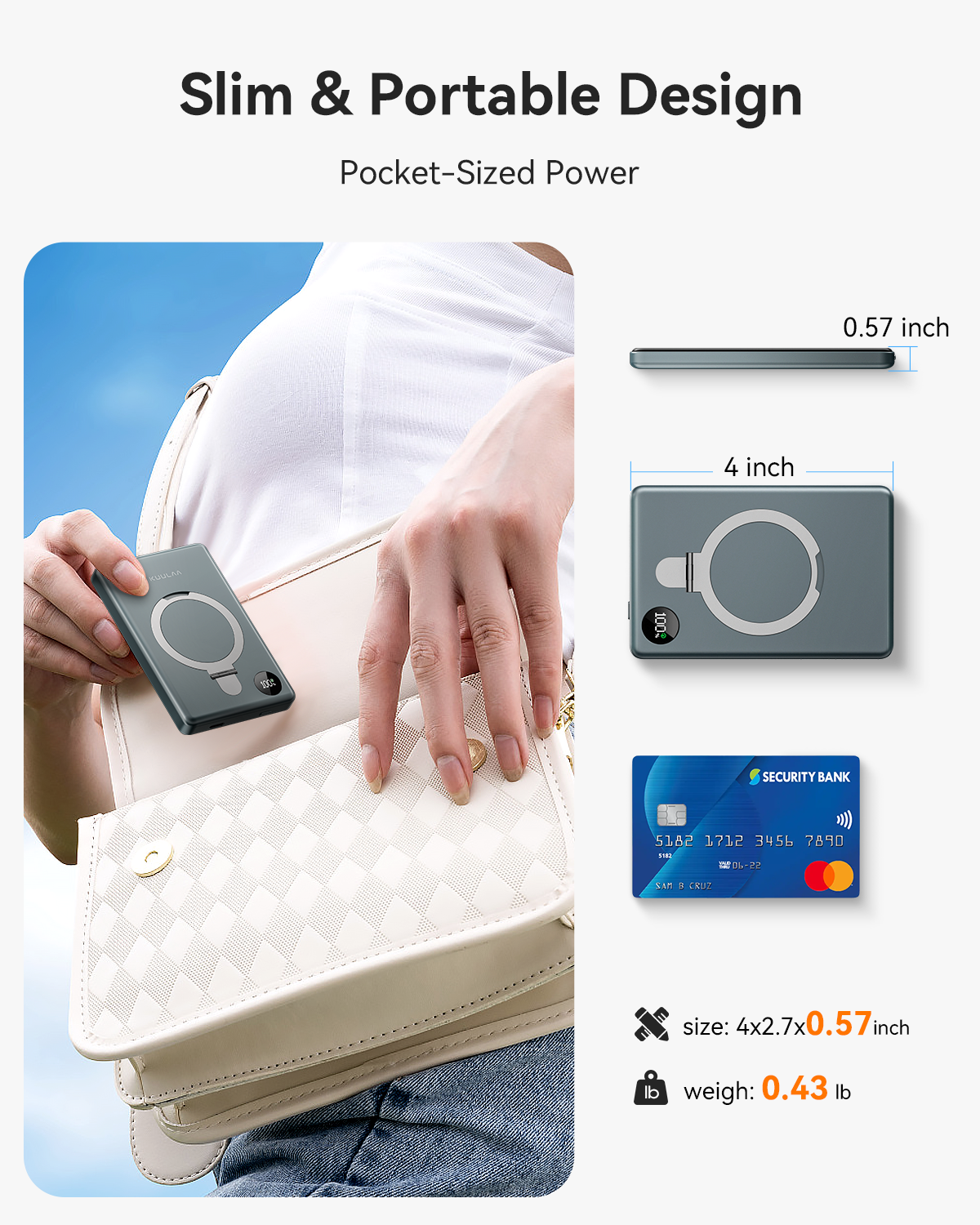 KUULAA Magsafe Power Bank Magnetic Battery with Stand External Battery Wireless Charging For iPhone 16 15 14 Powerbank 10000mAh