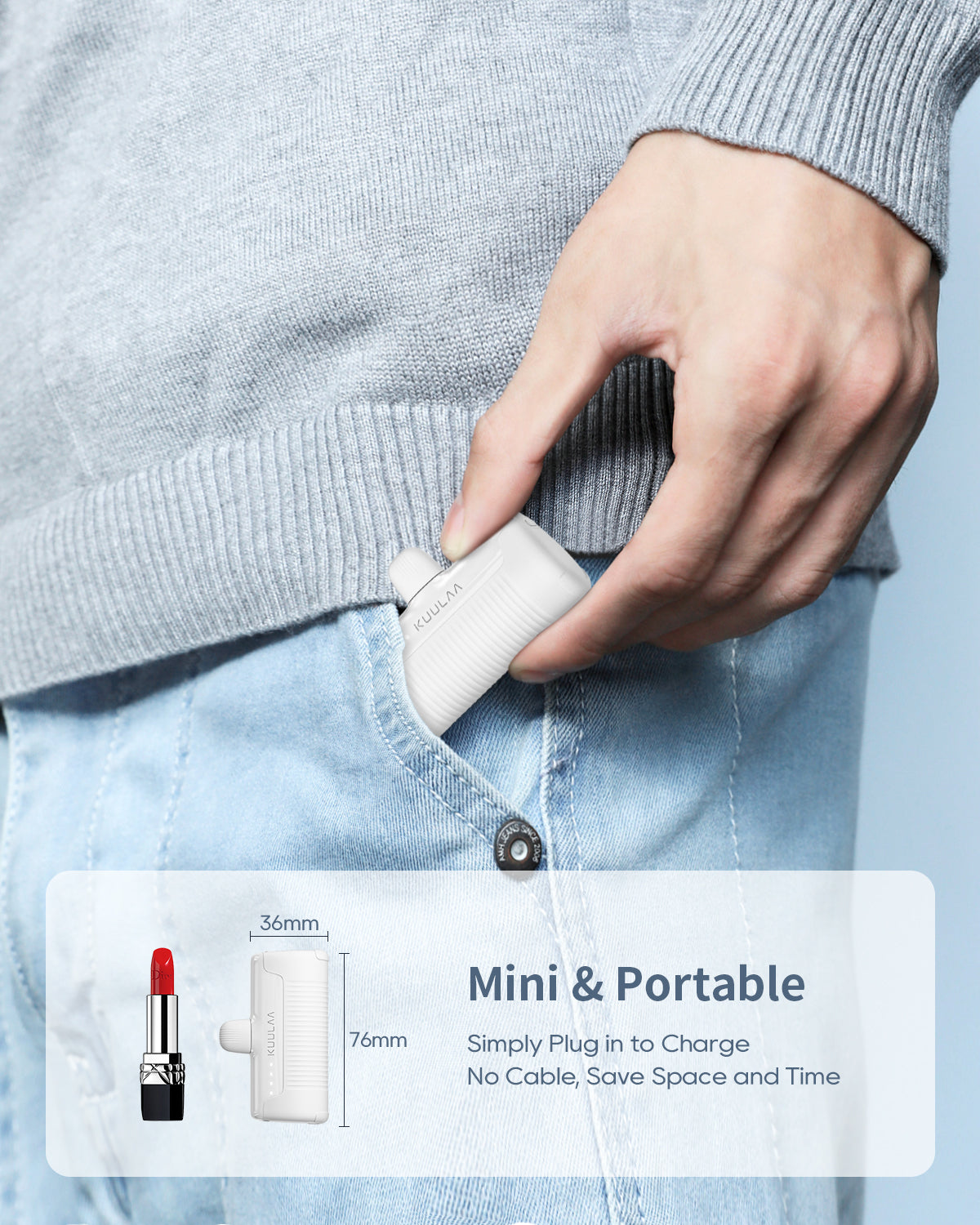 KUULAA Mini Power Bank 4500mAh - Portable Charger for iPhone 16 15 14 13 Pro Max & Samsung/Xiaomi - External Battery PowerBank