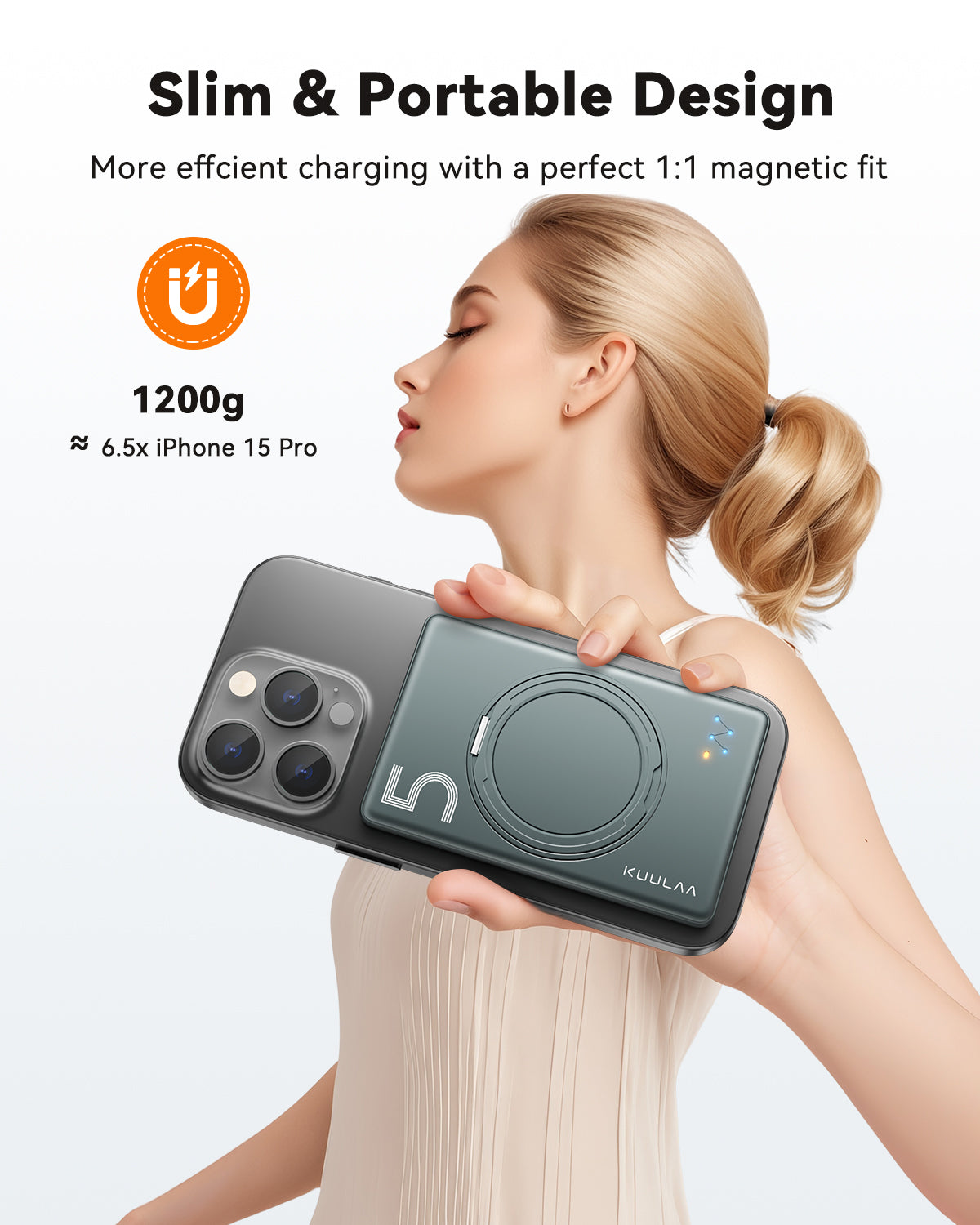 KUULAA Magsafe Power Bank 5000mAh Magnetic Battery with Stand External Battery Fast Charging For iPhone 16 15 14 13 PowerBank