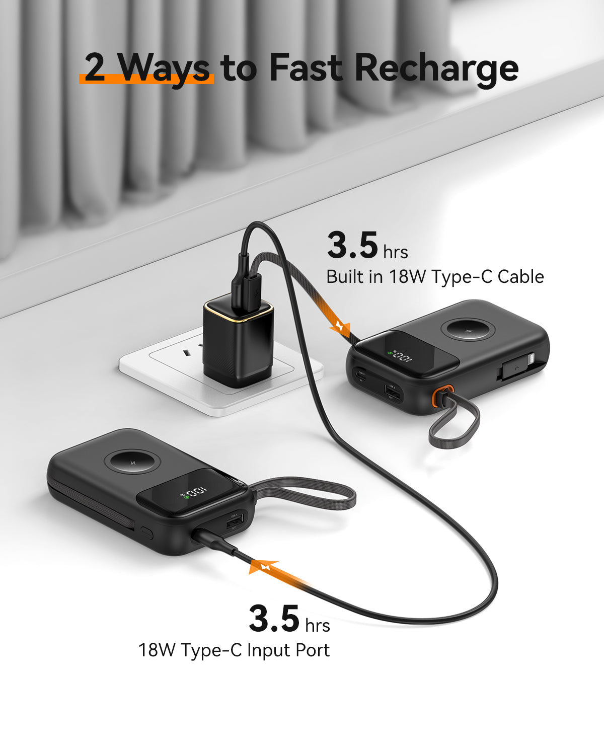 ‌KUULAA 10000mAh 22.5W Power Bank PD3.0 QC3.0 with Cable for iPhone 16/15/14 Pro Max Samsung S24/Xiaomi/Huawei Portable Charger