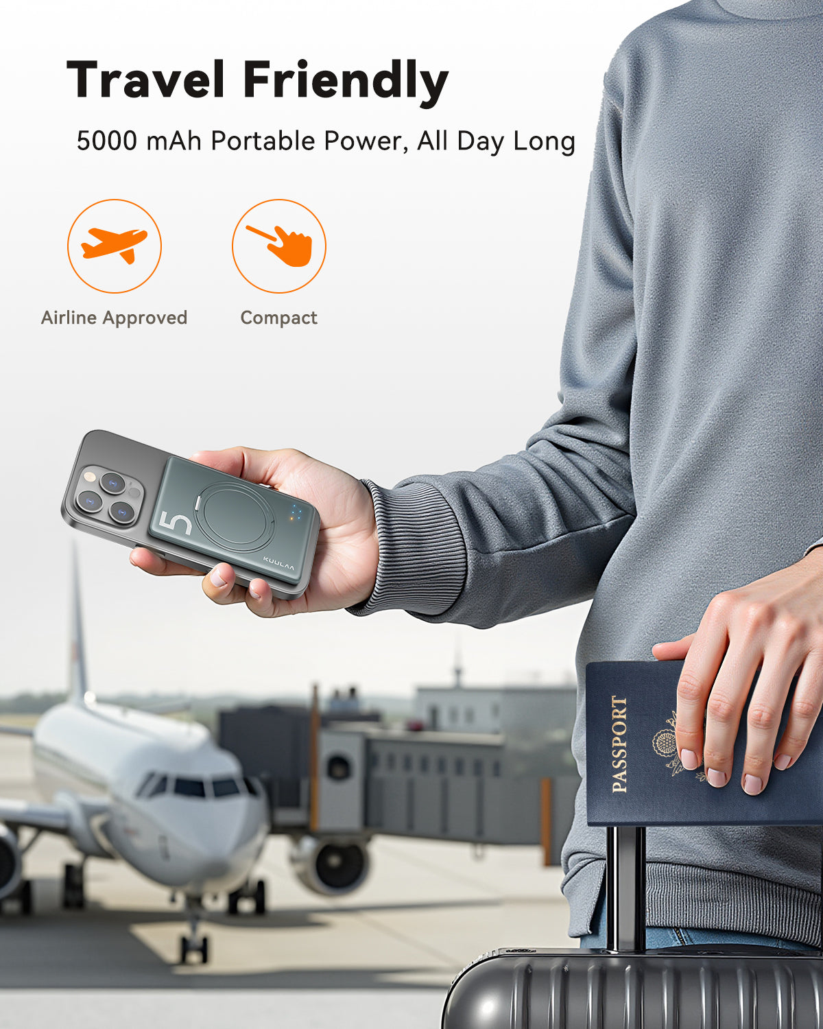 KUULAA Magsafe Power Bank 5000mAh Magnetic Battery with Stand External Battery Fast Charging For iPhone 16 15 14 13 PowerBank