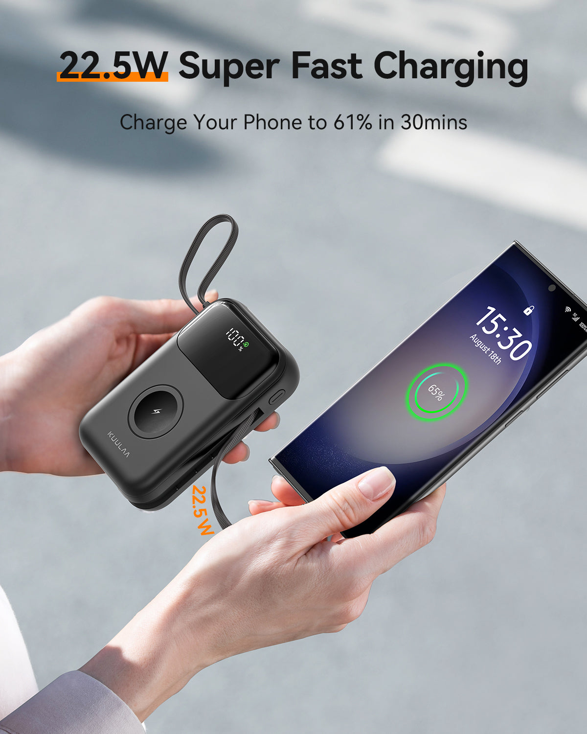 ‌KUULAA 10000mAh 22.5W Power Bank PD3.0 QC3.0 with Cable for iPhone 16/15/14 Pro Max Samsung S24/Xiaomi/Huawei Portable Charger