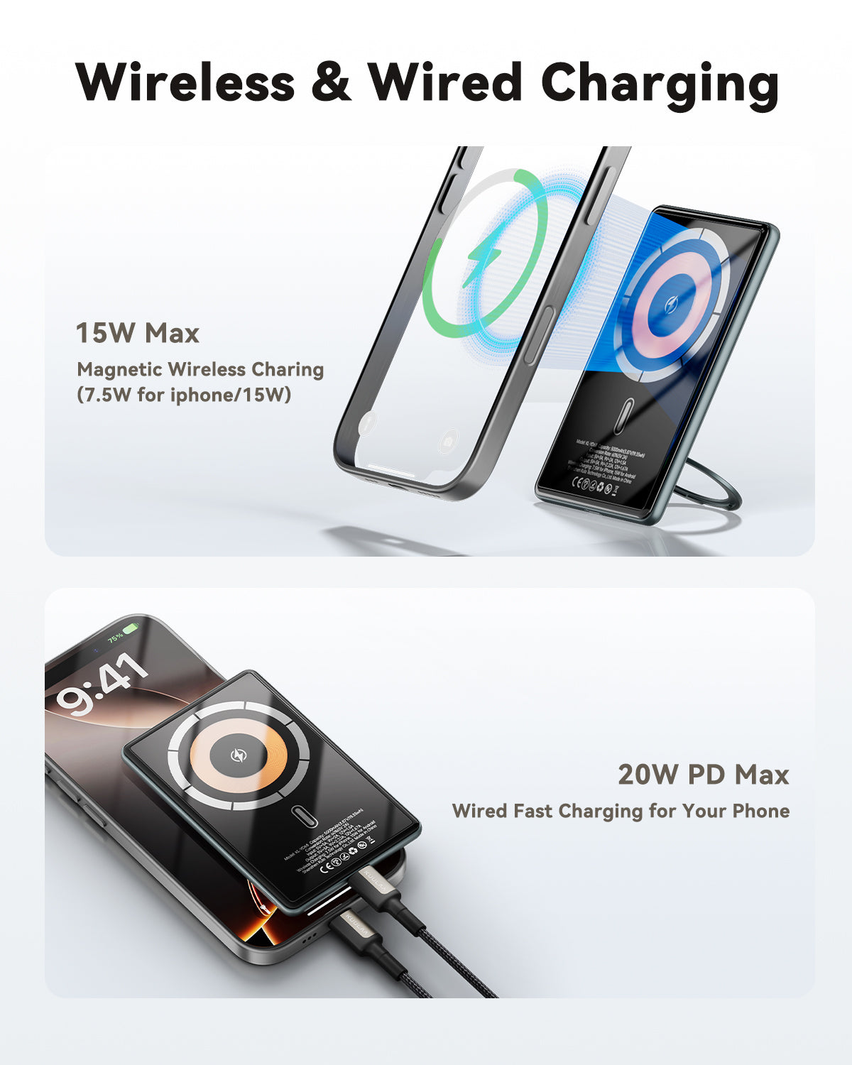 KUULAA Magsafe Power Bank 5000mAh Magnetic Battery with Stand External Battery Fast Charging For iPhone 16 15 14 13 PowerBank