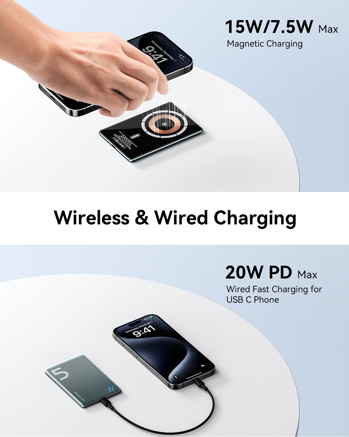 KUULAA Magsafe Power Bank 5000mAh Magnetic Wireless Phone Charger External Battery 20W Fast Charging
